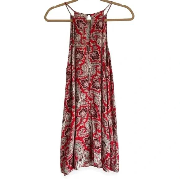 American Eagle Paisley Halter Tunic Tank Top Red Flowy Boho Resort Concert M - Picture 11 of 11